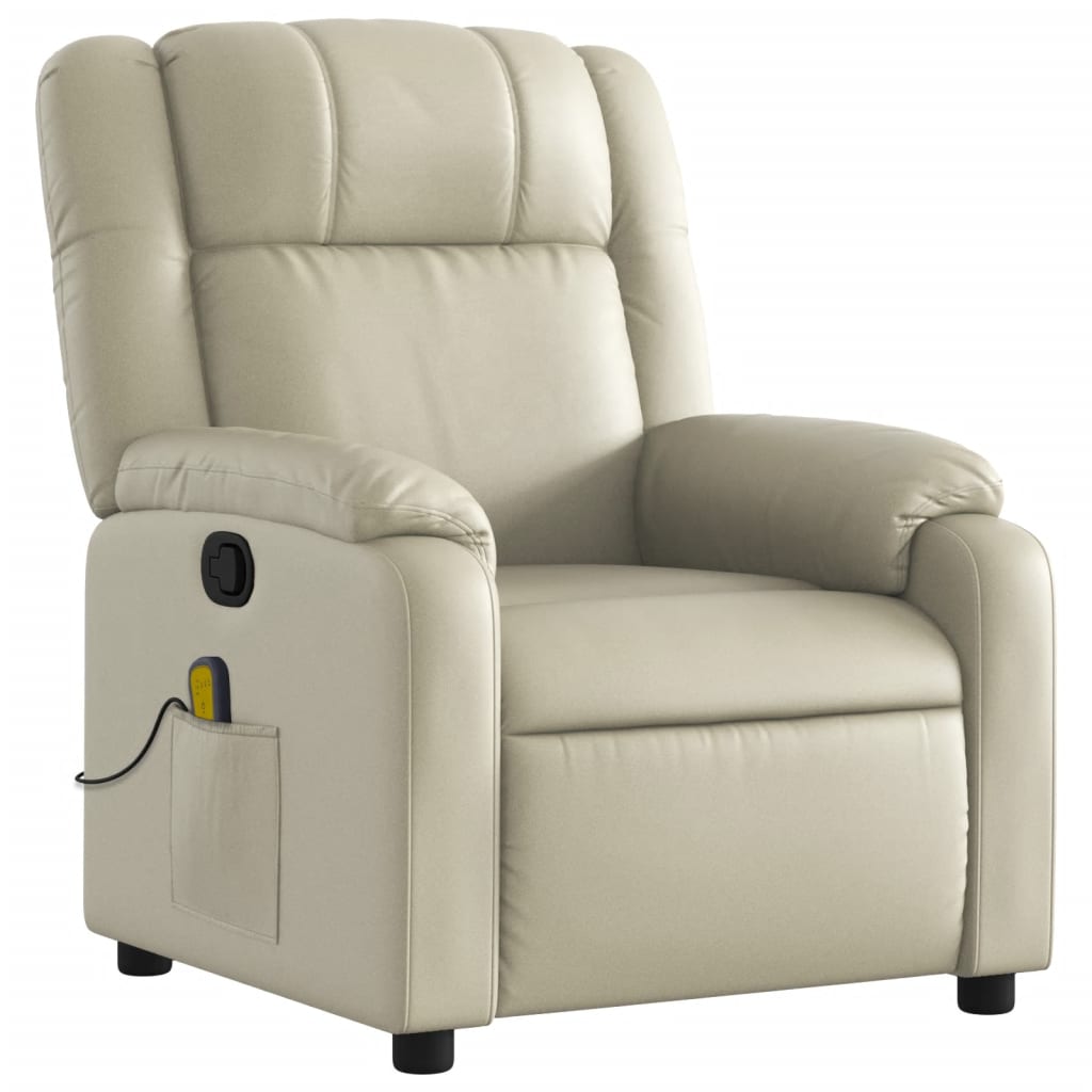 vidaXL Sillón reclinable de masaje cuero sintético crema