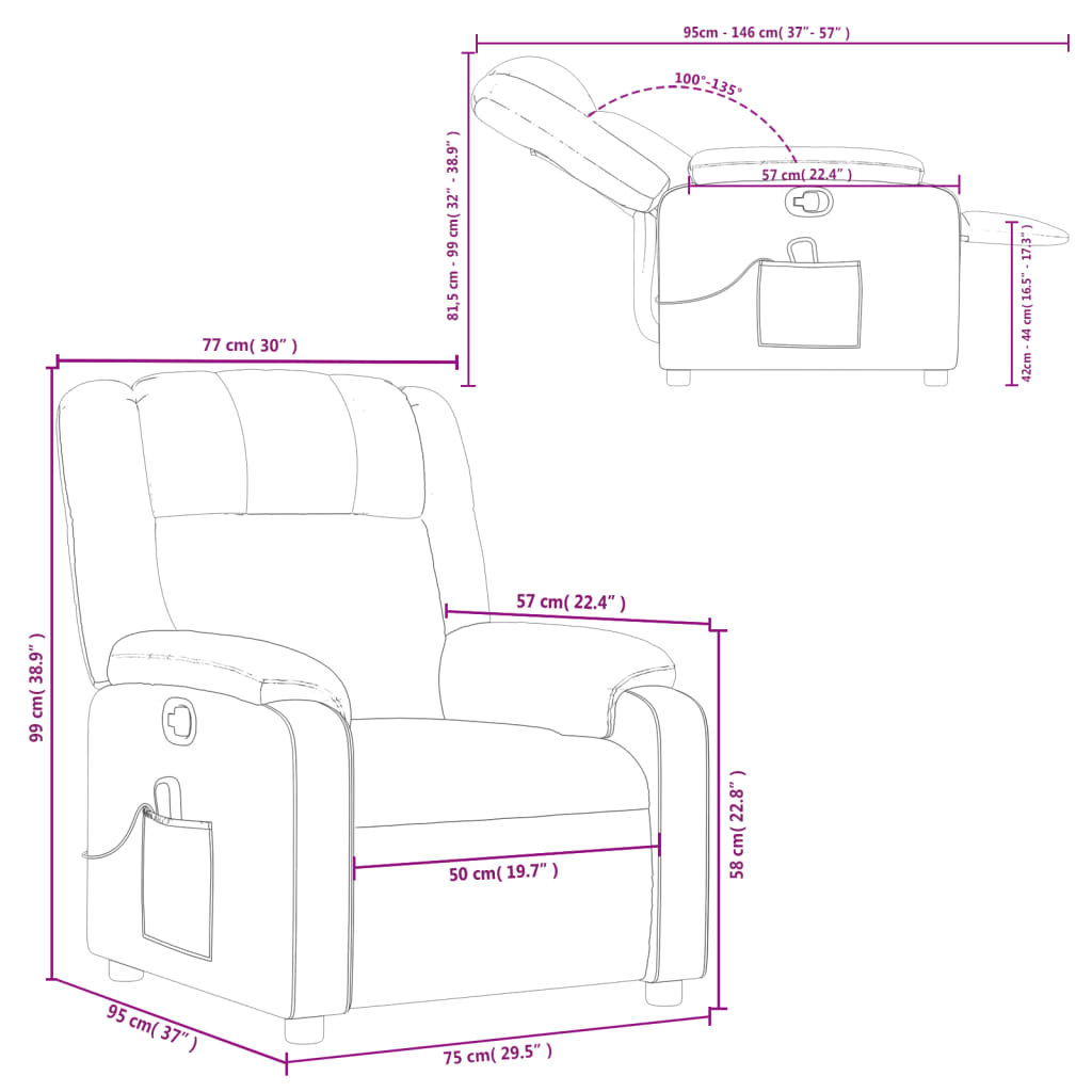 vidaXL Sillón reclinable de masaje cuero sintético crema