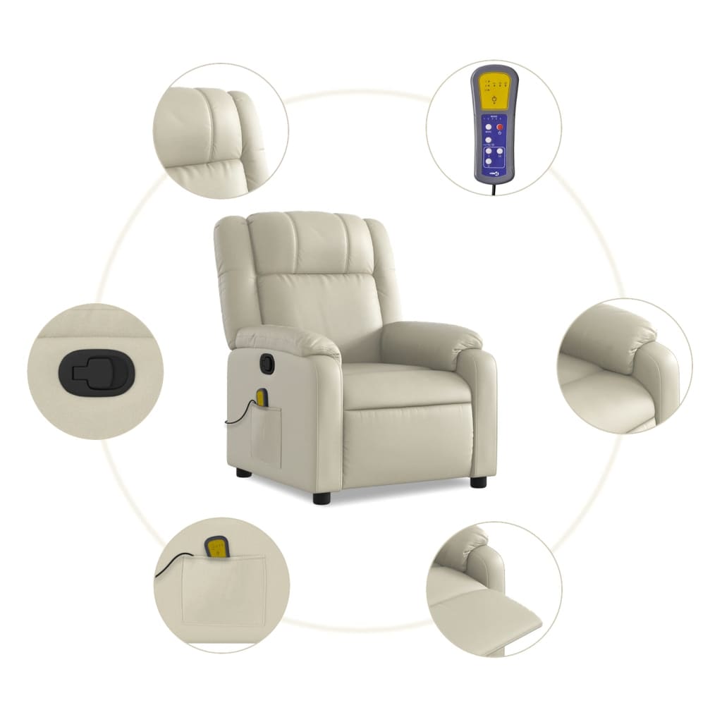 vidaXL Sillón reclinable de masaje cuero sintético crema