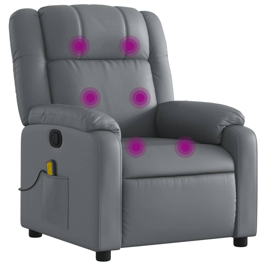 vidaXL Sillón de masaje reclinable cuero sintético gris