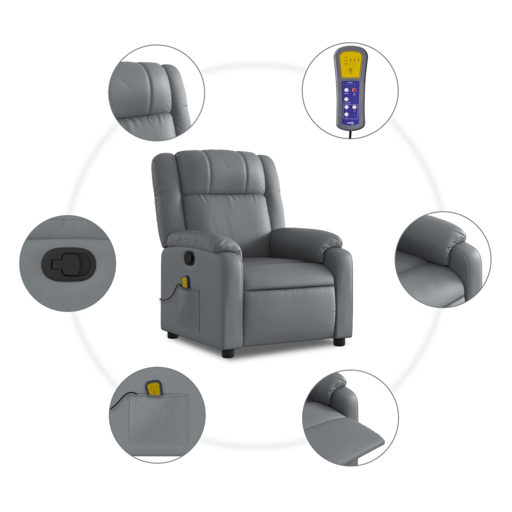 vidaXL Sillón de masaje reclinable cuero sintético gris