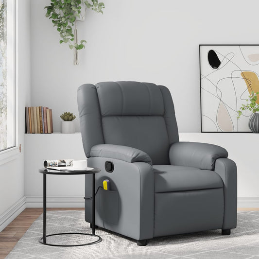 vidaXL Sillón de masaje reclinable cuero sintético gris