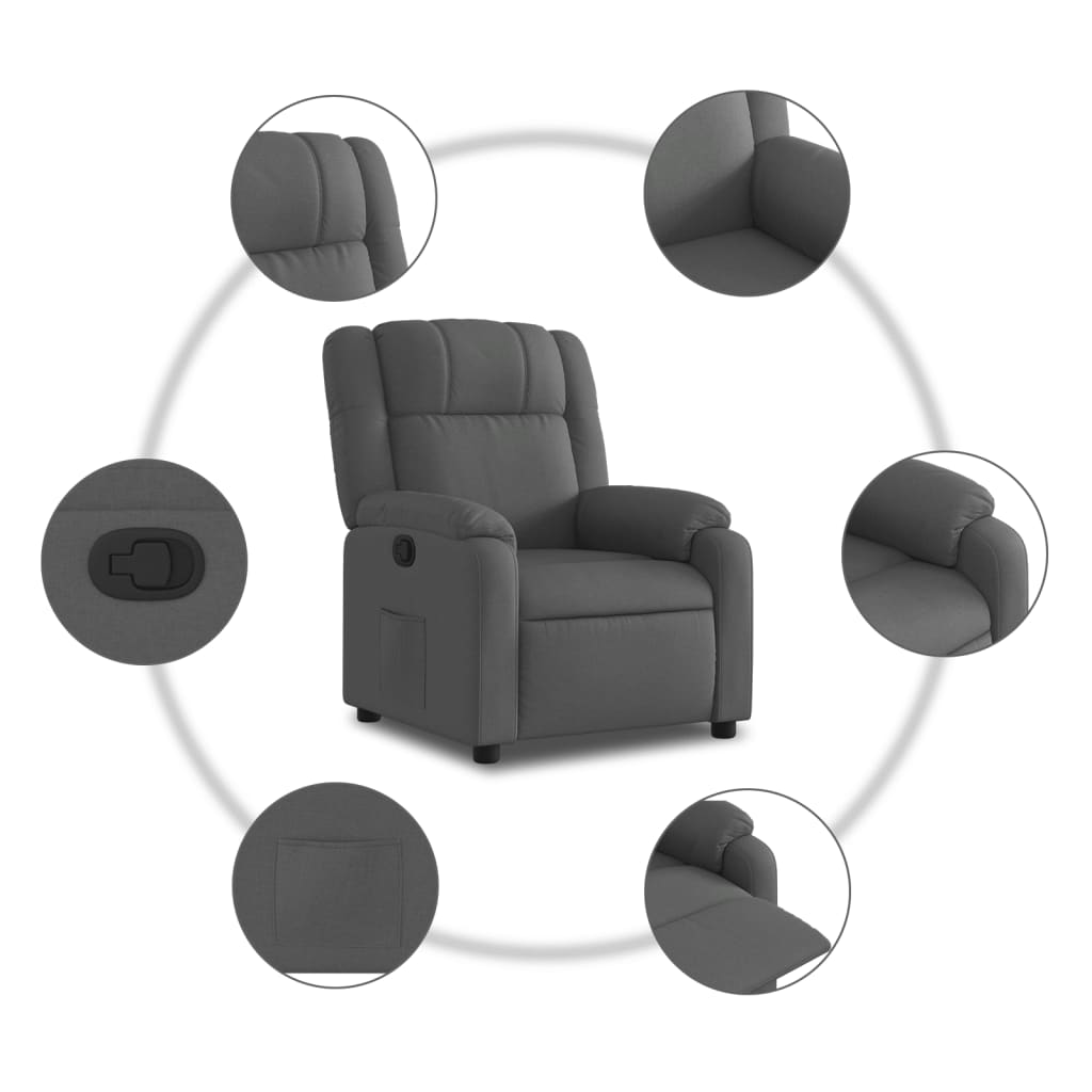 vidaXL Sillón reclinable de tela gris oscuro