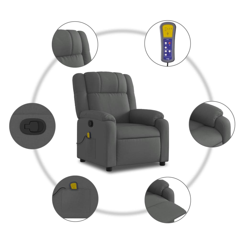 vidaXL Sillón de masaje reclinable de tela gris oscuro