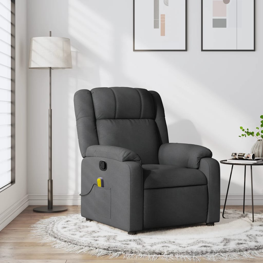 vidaXL Sillón de masaje reclinable de tela gris oscuro