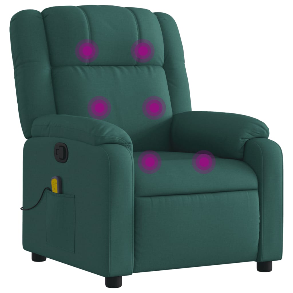 vidaXL Sillón de masaje reclinable de tela verde oscuro