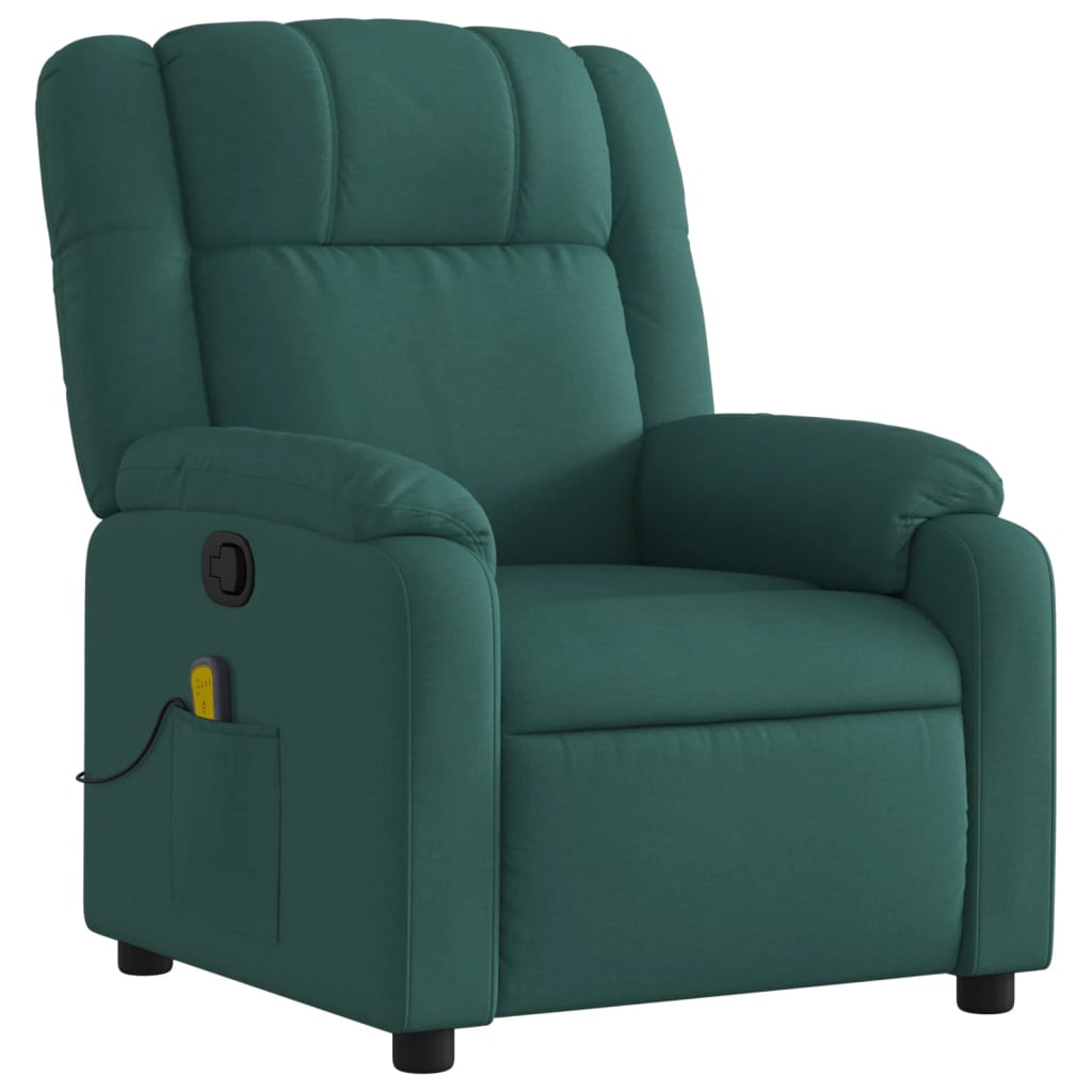 vidaXL Sillón de masaje reclinable de tela verde oscuro