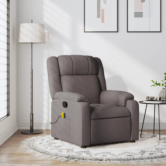 vidaXL Sillón de masaje reclinable de tela gris taupé