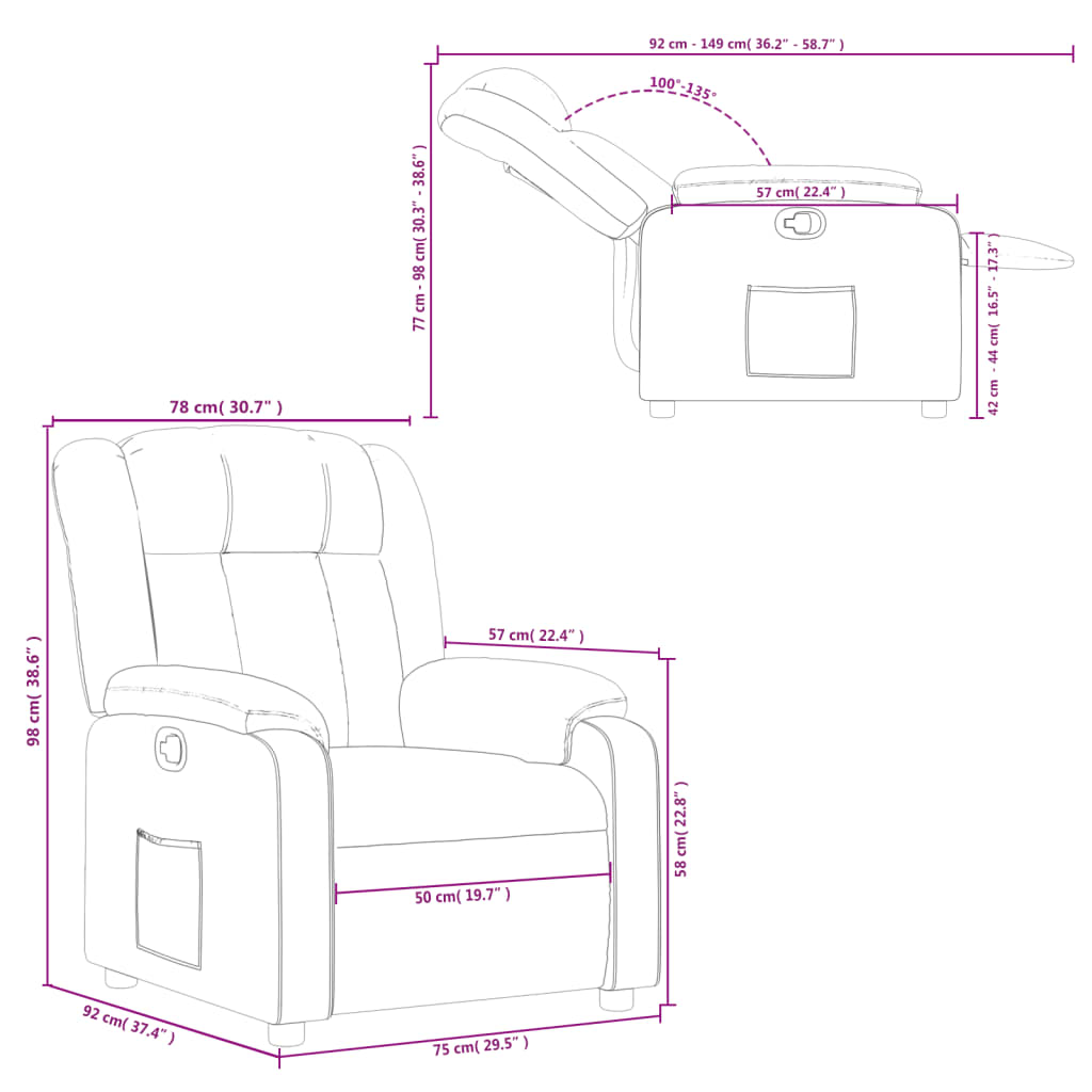 vidaXL Sillón reclinable de cuero sintético crema