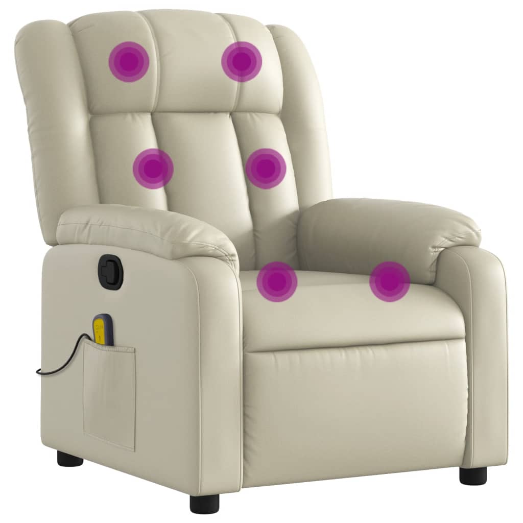 vidaXL Sillón reclinable de masaje cuero sintético crema