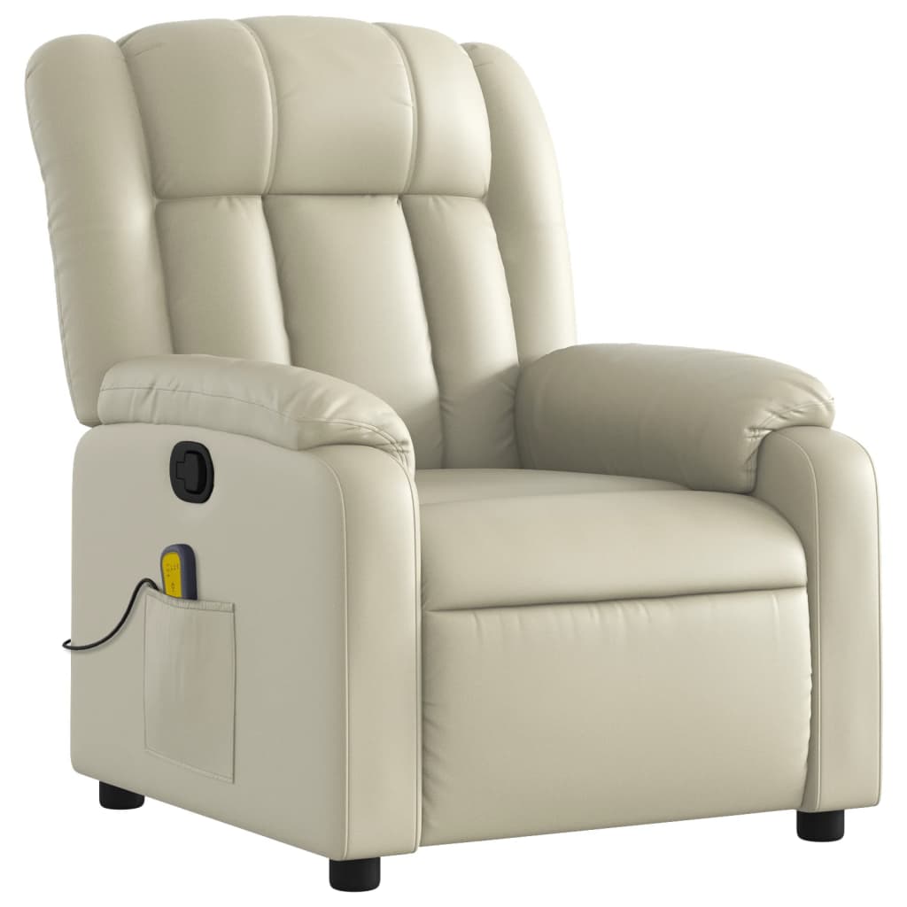 vidaXL Sillón reclinable de masaje cuero sintético crema