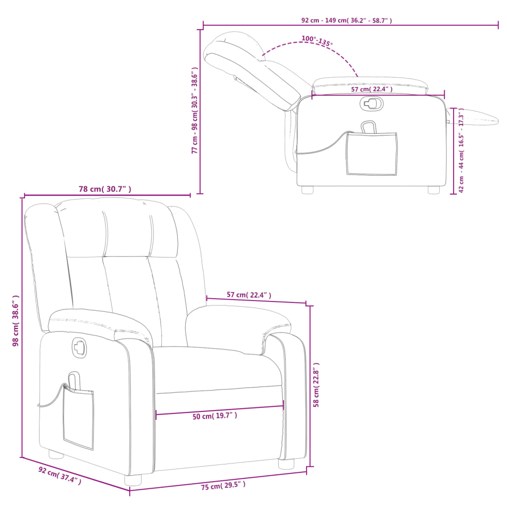 vidaXL Sillón reclinable de masaje cuero sintético crema