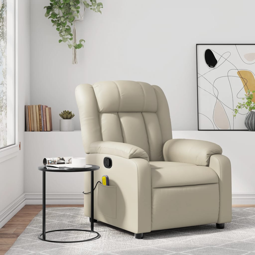 vidaXL Sillón reclinable de masaje cuero sintético crema