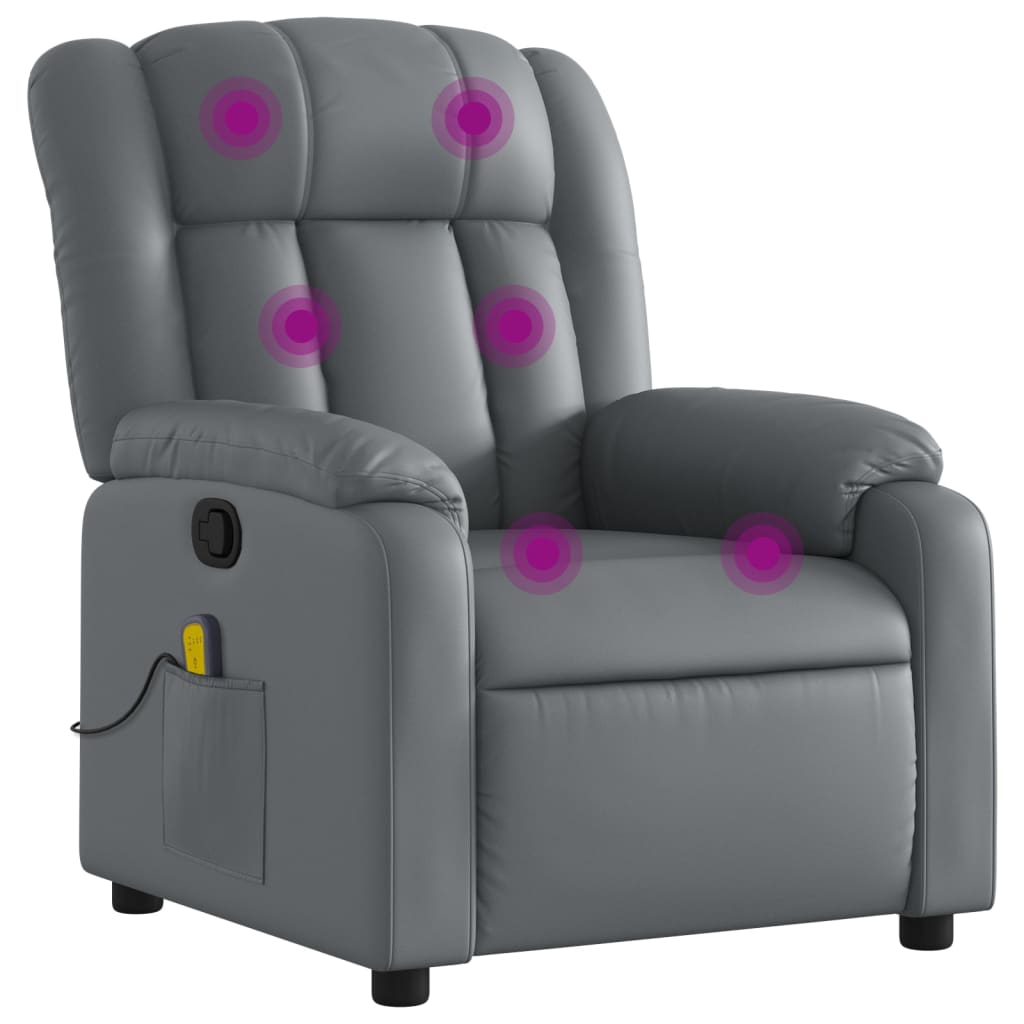 vidaXL Sillón de masaje reclinable cuero sintético gris