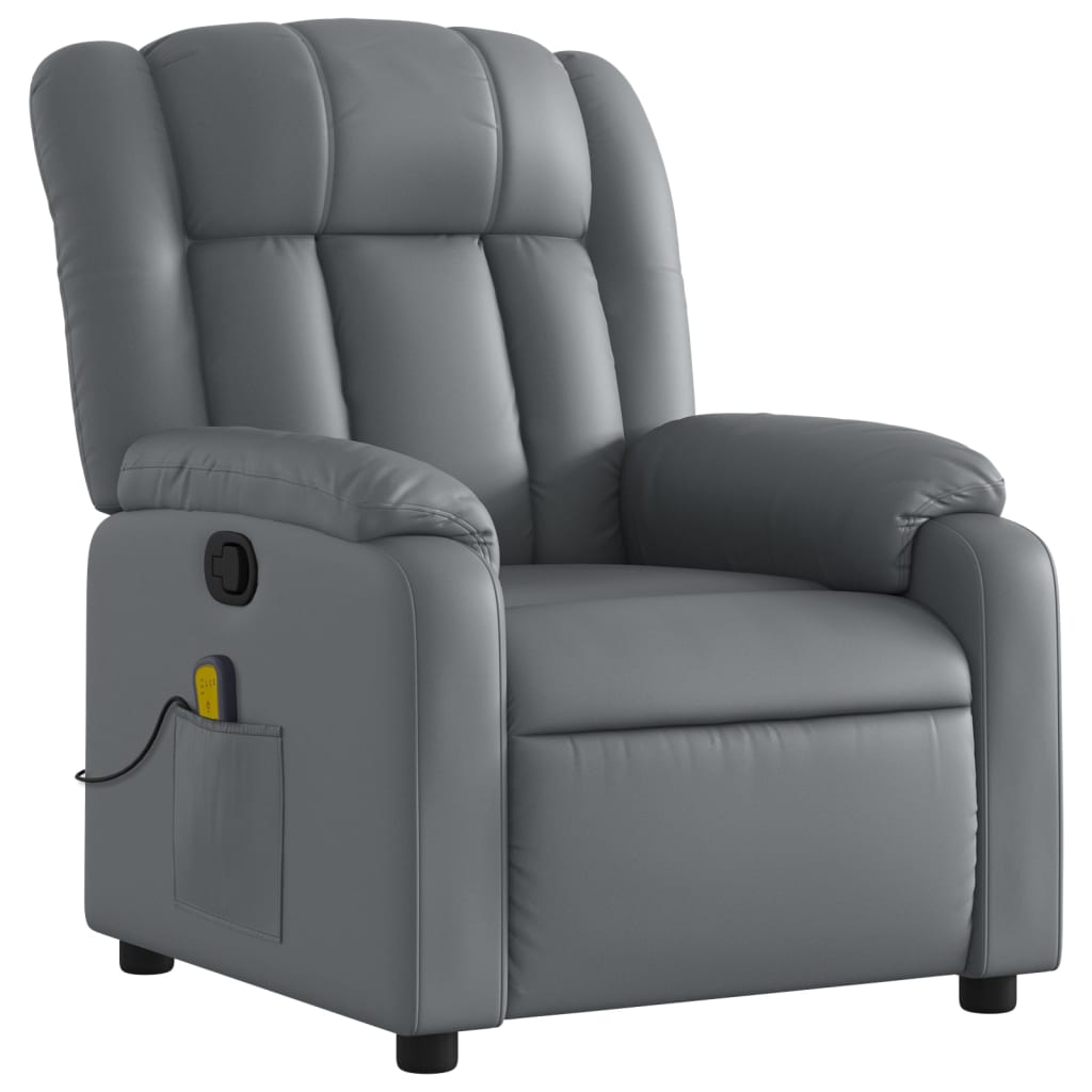 vidaXL Sillón de masaje reclinable cuero sintético gris