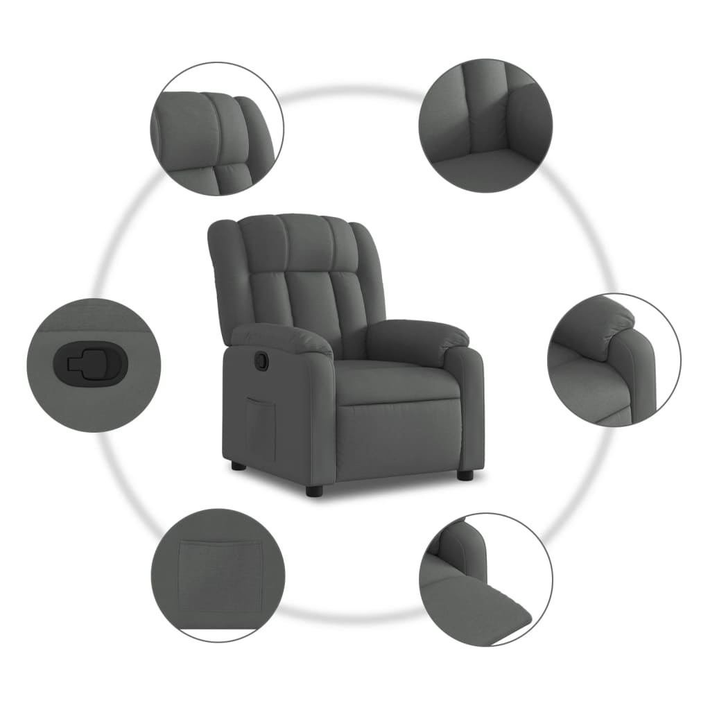 vidaXL Sillón reclinable de tela gris oscuro