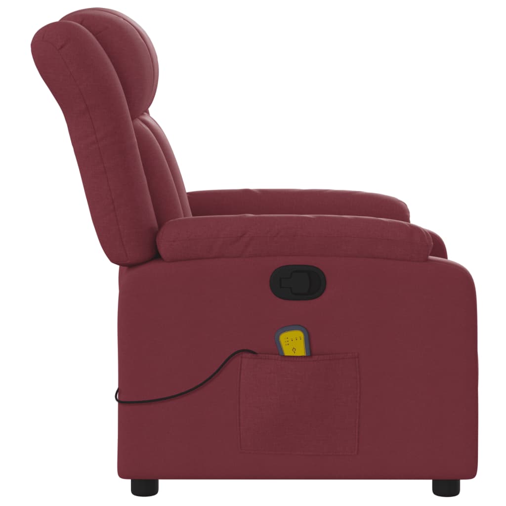 vidaXL Sillón de masaje reclinable de tela color vino tinto