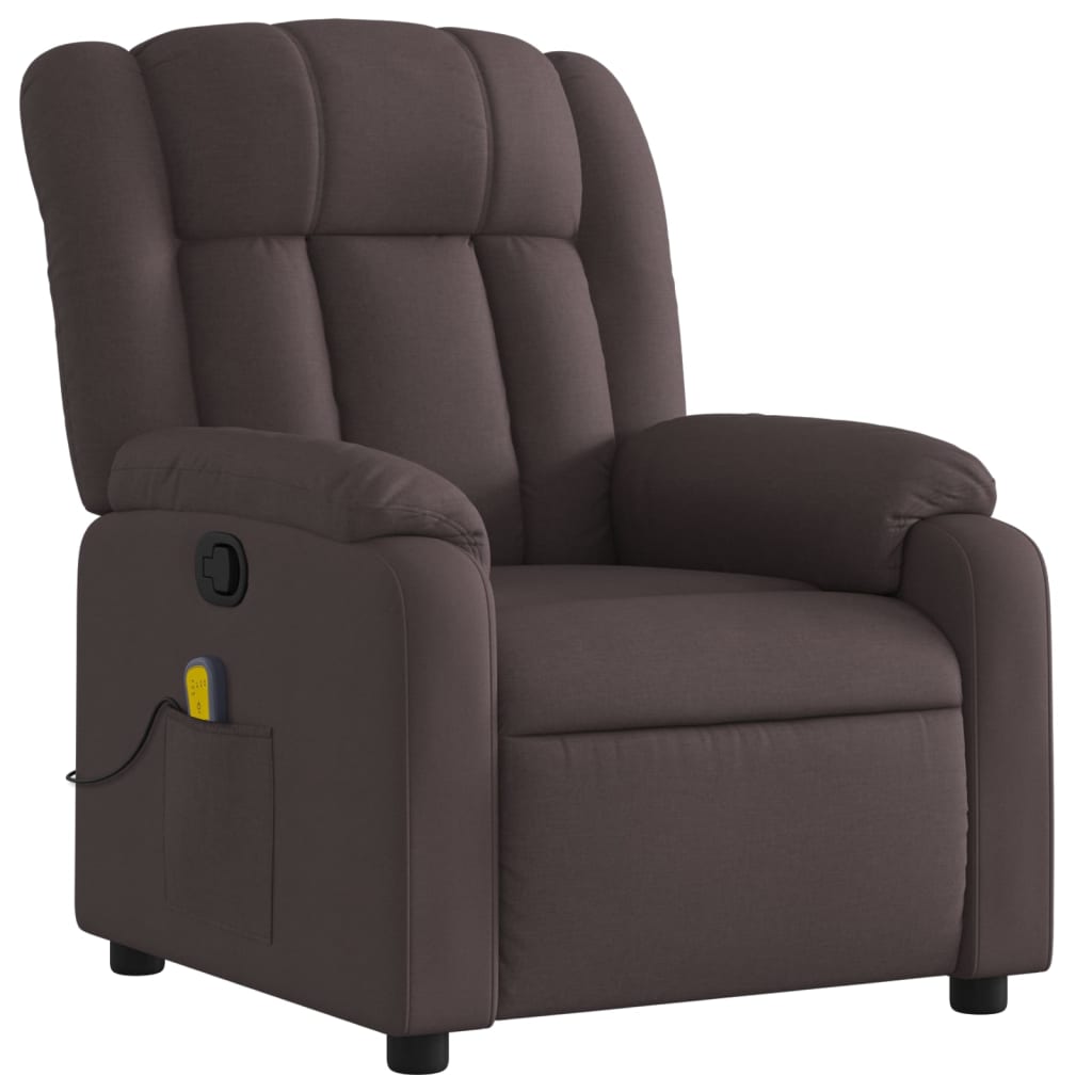 vidaXL Sillón de masaje reclinable de tela marrón oscuro