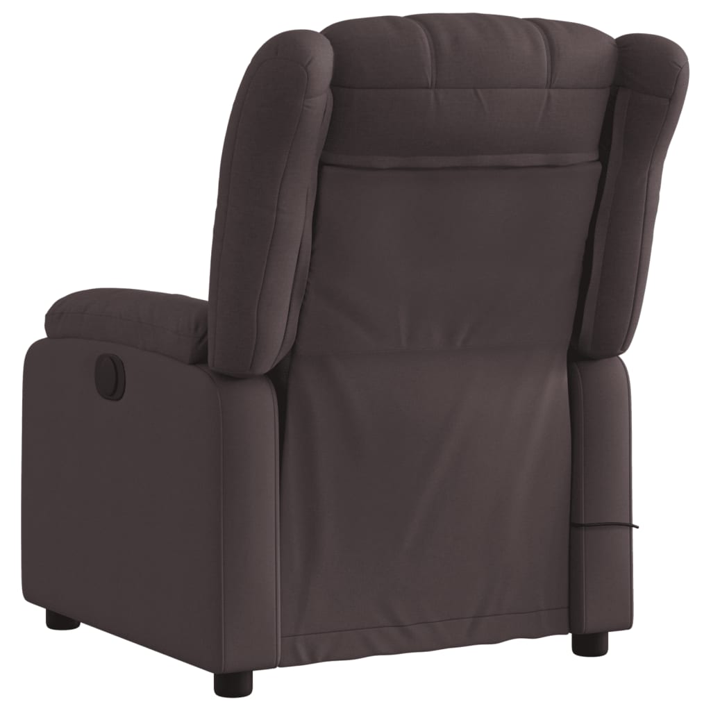 vidaXL Sillón de masaje reclinable de tela marrón oscuro