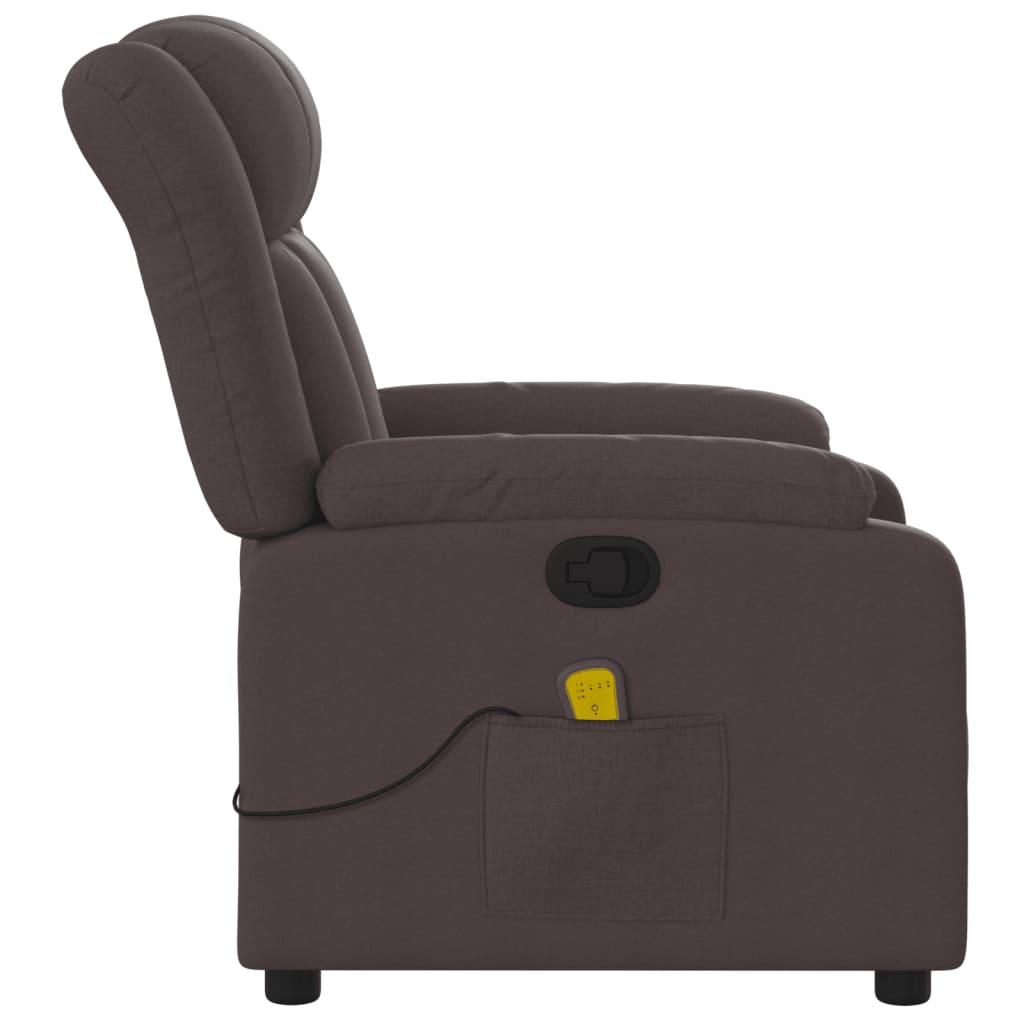 vidaXL Sillón de masaje reclinable de tela marrón oscuro