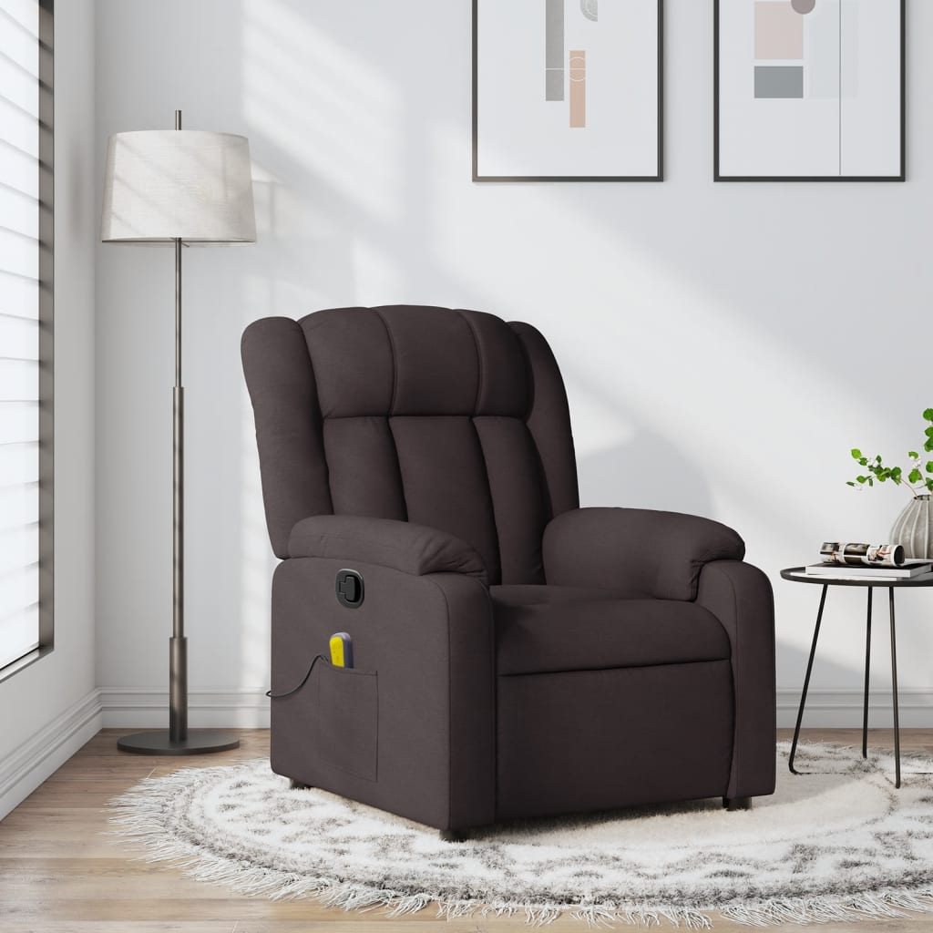 vidaXL Sillón de masaje reclinable de tela marrón oscuro