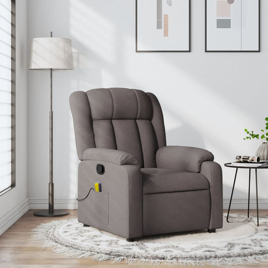 vidaXL Sillón de masaje reclinable de tela gris taupé