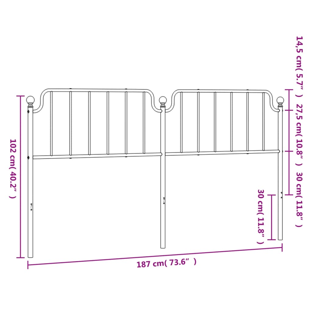 vidaXL Cabecero de metal negro 180 cm