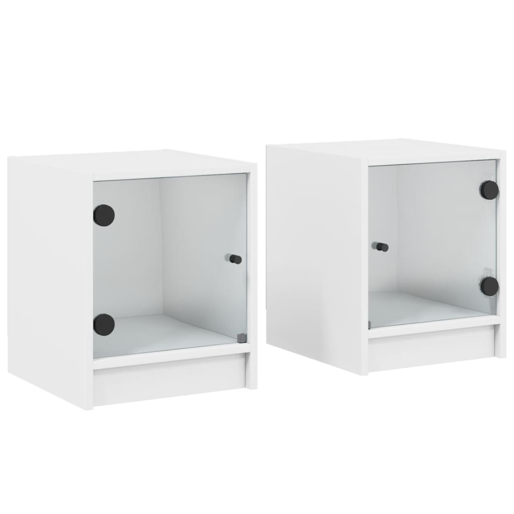 vidaXL Mesitas de noche con puertas de vidrio 2 uds blanco 35x37x42 cm