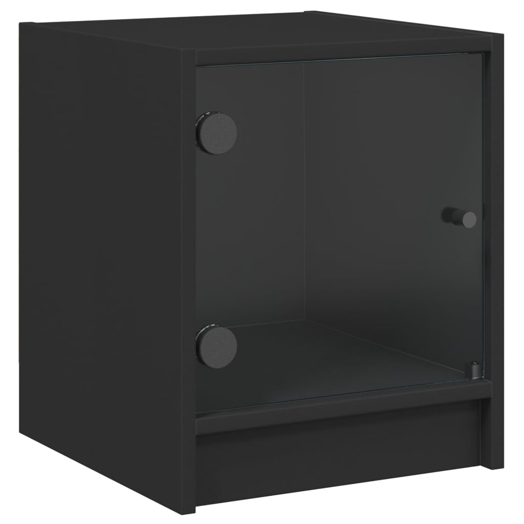 vidaXL Mesita de noche con puerta de vidrio negro 35x37x42 cm