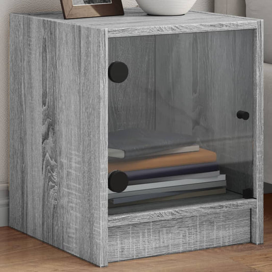 vidaXL Mesitas noche con puertas vidrio 2 uds gris Sonoma 35x37x42 cm