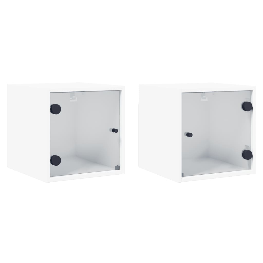 vidaXL Mesitas de noche con puertas de vidrio 2 uds blanco 35x37x35 cm