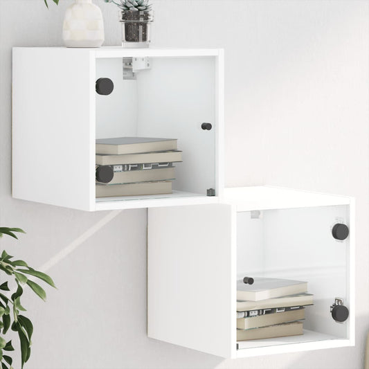 vidaXL Mesitas de noche con puertas de vidrio 2 uds blanco 35x37x35 cm