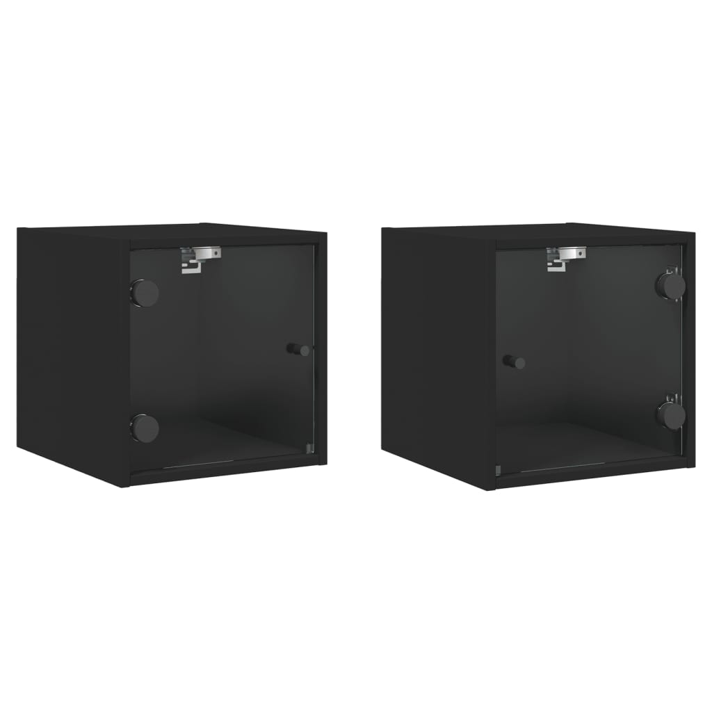 vidaXL Mesitas de noche con puertas de vidrio 2 uds negro 35x37x35 cm