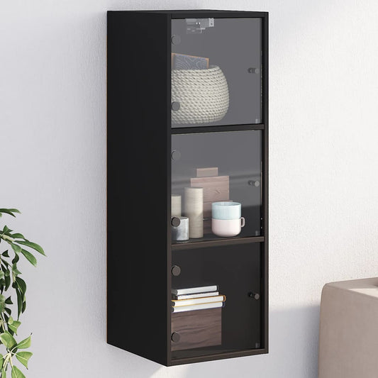 vidaXL Mueble de pared con puertas de vidrio negro 35x37x100 cm