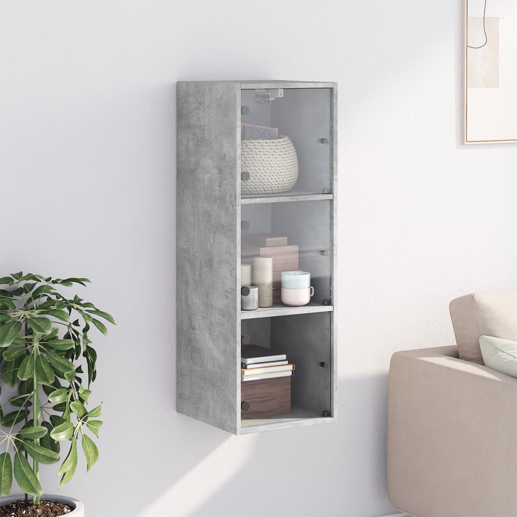 vidaXL Mueble de pared puertas de vidrio gris hormigón 35x37x100 cm