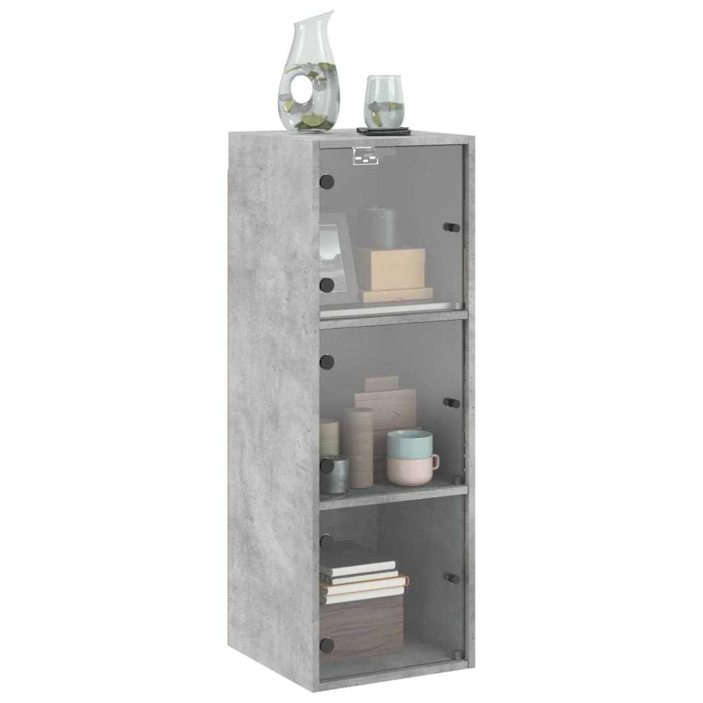 vidaXL Mueble de pared puertas de vidrio gris hormigón 35x37x100 cm