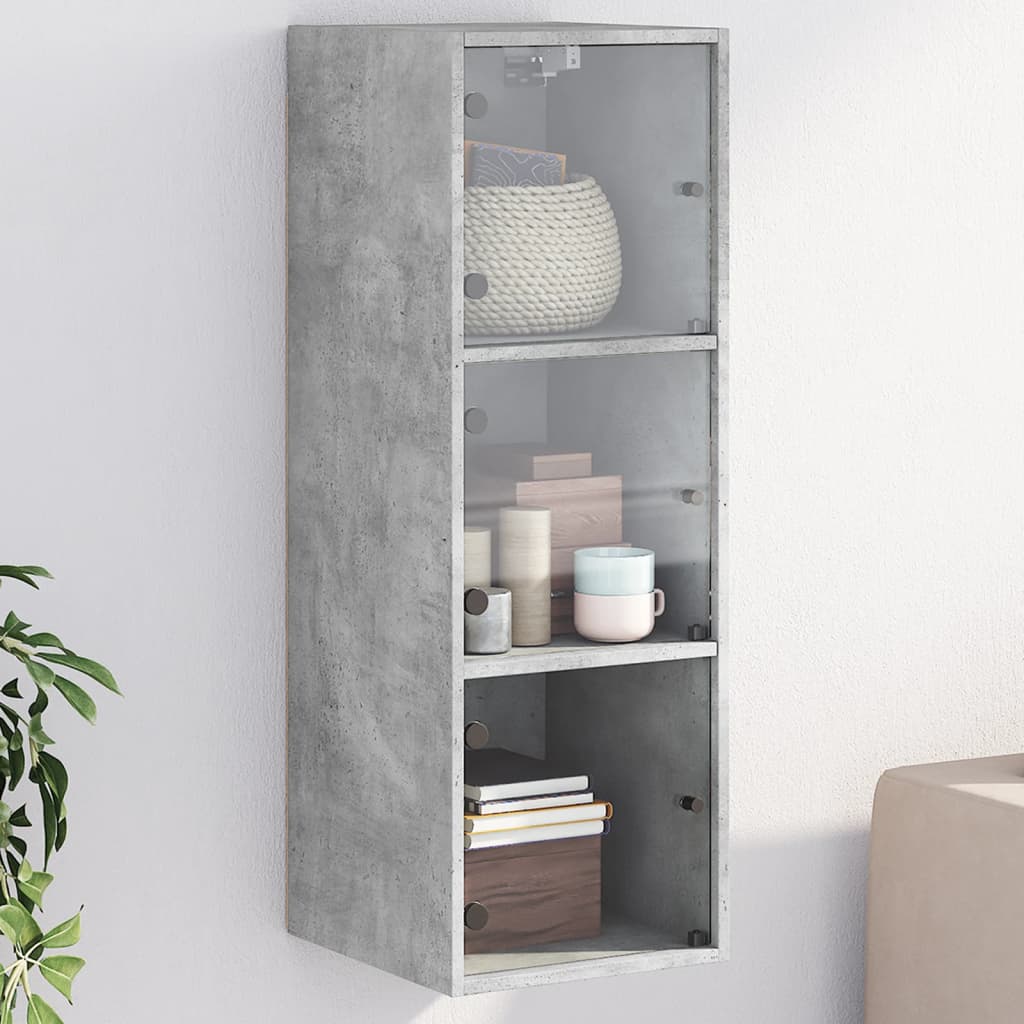 vidaXL Mueble de pared puertas de vidrio gris hormigón 35x37x100 cm