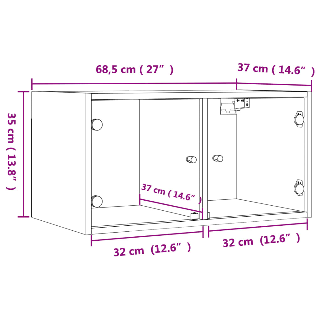 vidaXL Mueble de pared puertas de vidrio gris hormigón 68,5x37x35 cm