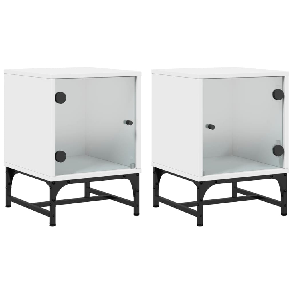 vidaXL Mesitas de noche con puertas de vidrio 2 uds blanco 35x37x50 cm