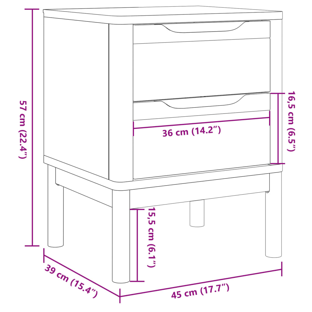 vidaXL Mesita de noche FLORO madera maciza de pino gris 45x39x57 cm