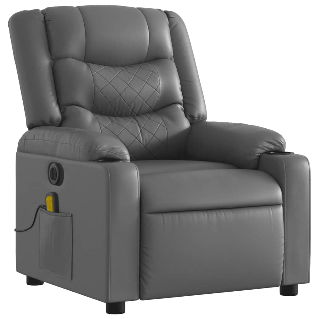 vidaXL Sillón de masaje reclinable eléctrico cuero sintético gris