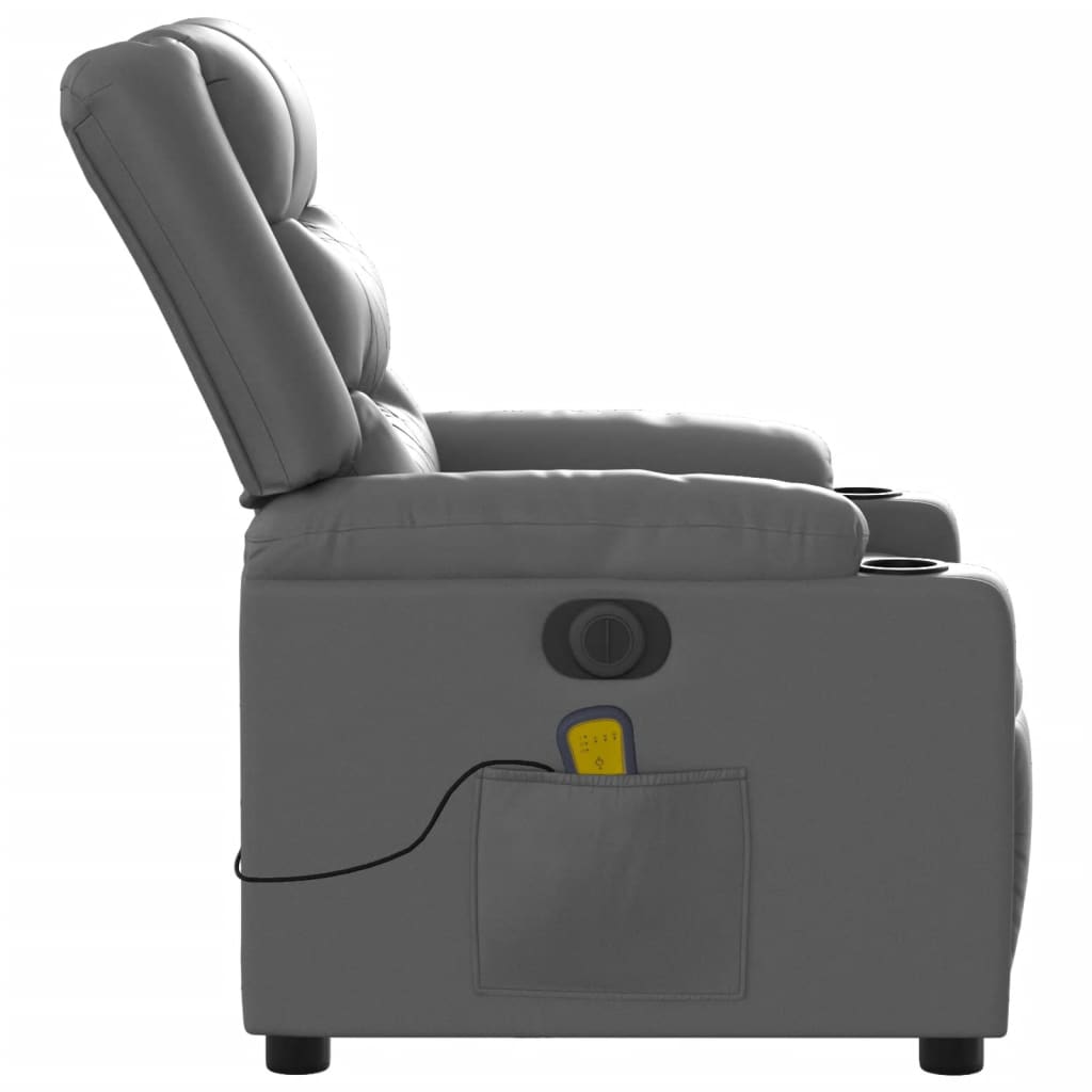 vidaXL Sillón de masaje reclinable eléctrico cuero sintético gris