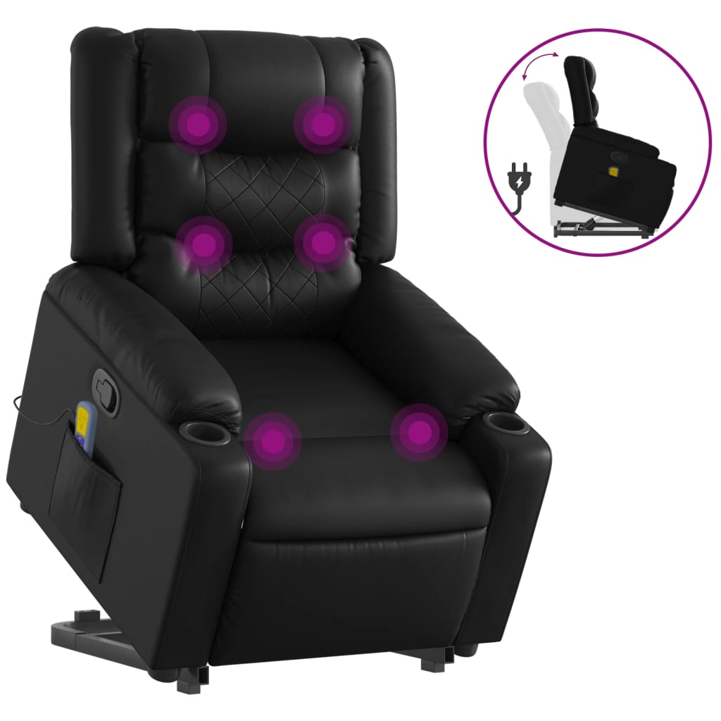 vidaXL Sillón reclinable de masaje de pie cuero artificial negro