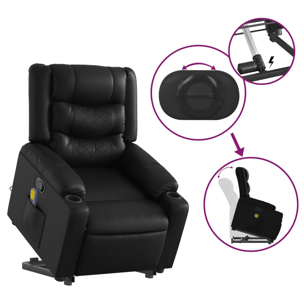 vidaXL Sillón reclinable de masaje de pie cuero artificial negro