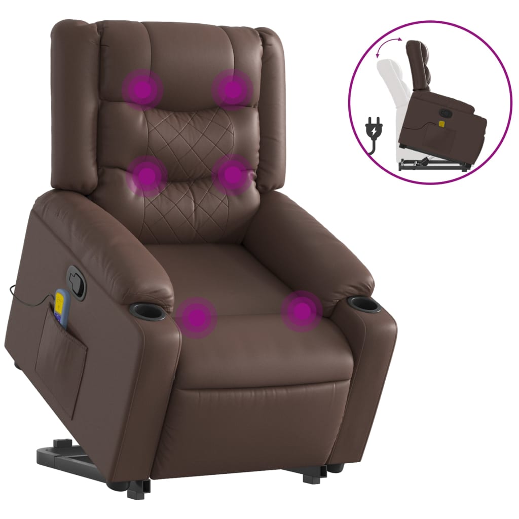 vidaXL Sillón reclinable de masaje de pie de cuero sintético marrón