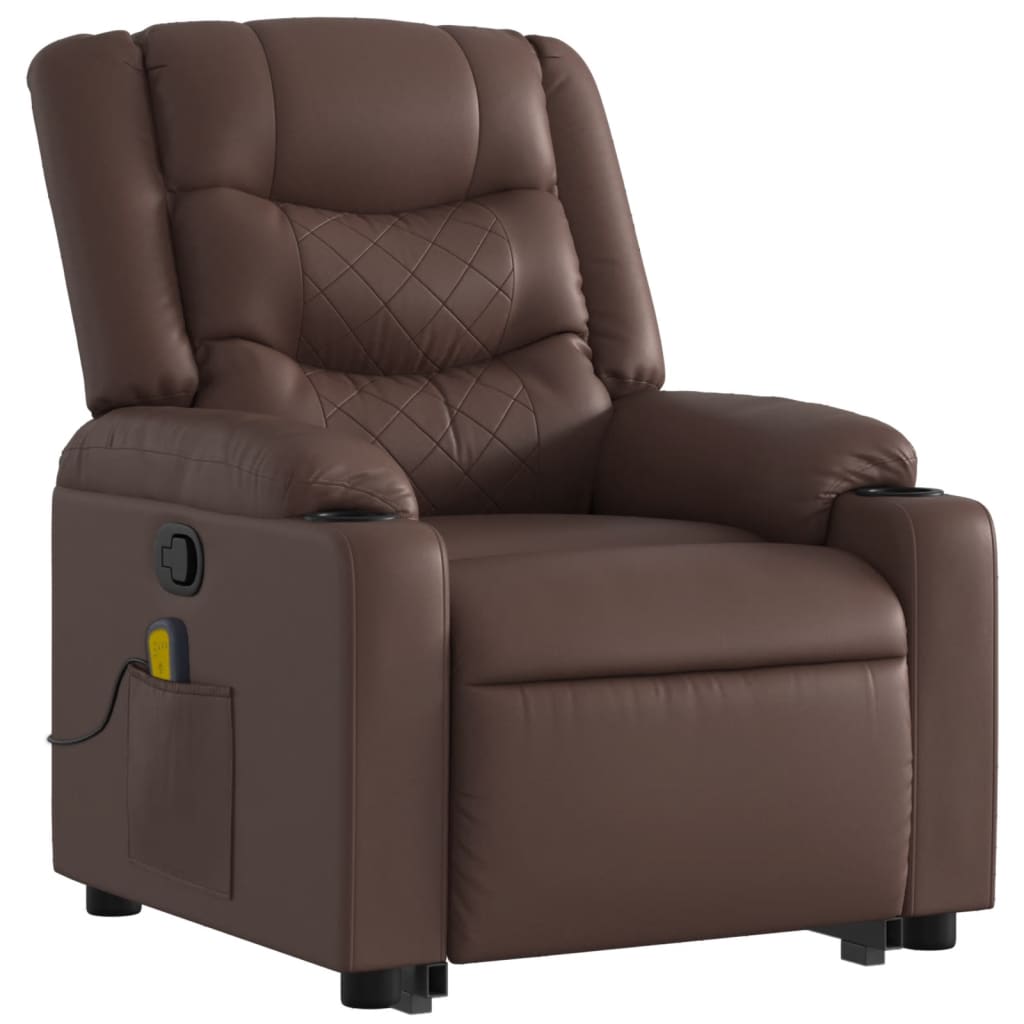 vidaXL Sillón reclinable de masaje de pie de cuero sintético marrón