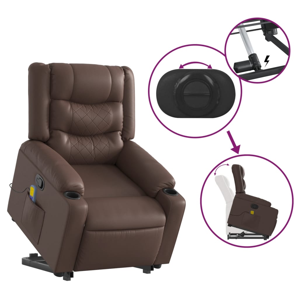 vidaXL Sillón reclinable de masaje de pie de cuero sintético marrón