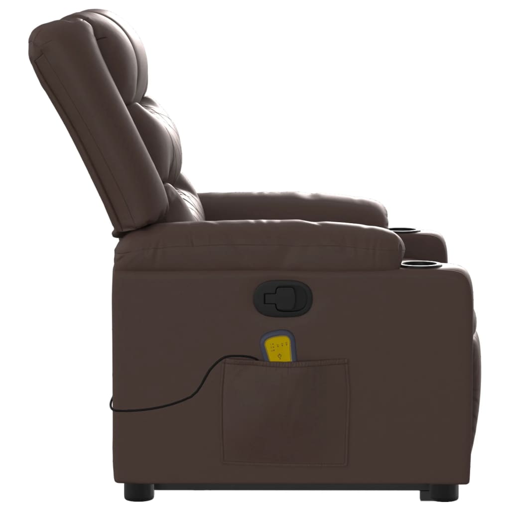 vidaXL Sillón reclinable de masaje de pie de cuero sintético marrón