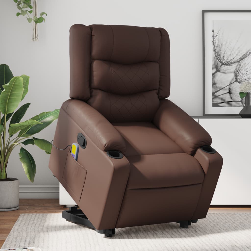 vidaXL Sillón reclinable de masaje de pie de cuero sintético marrón