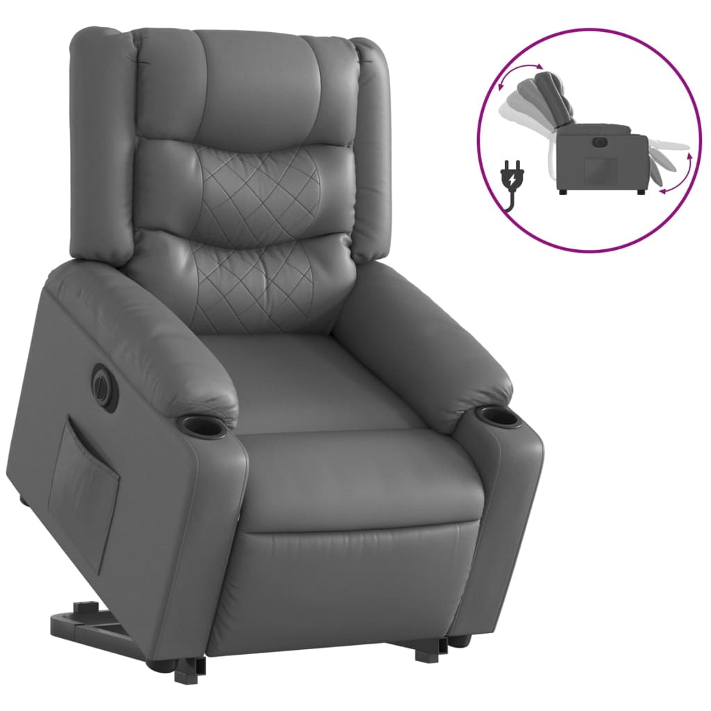 vidaXL Sillón reclinable elevable eléctrico de cuero sintético gris